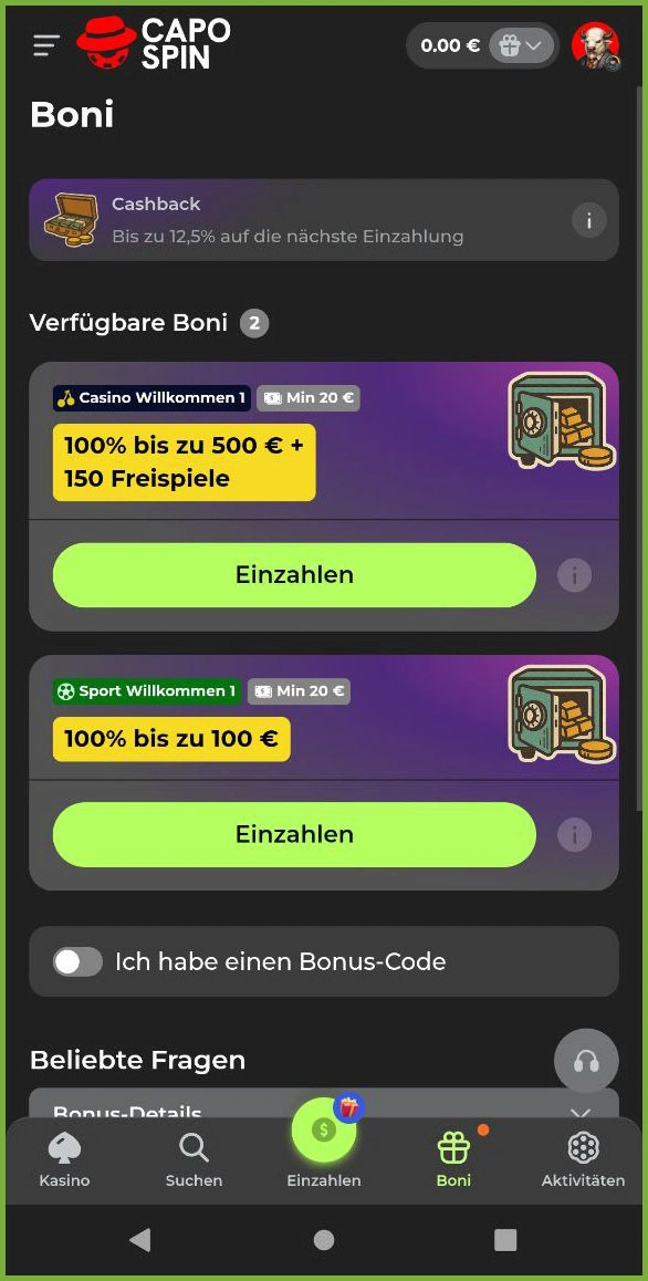Willkommensbonus für Casinospieler bei Capospin