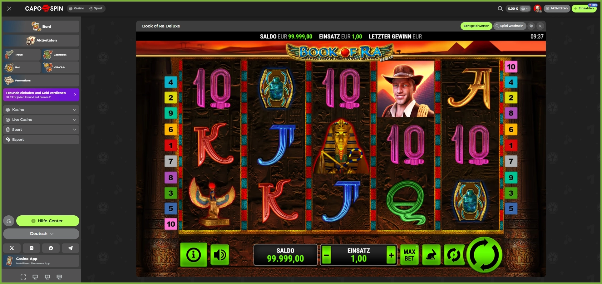 Demo-spel beschikbaarheid in het Capospin