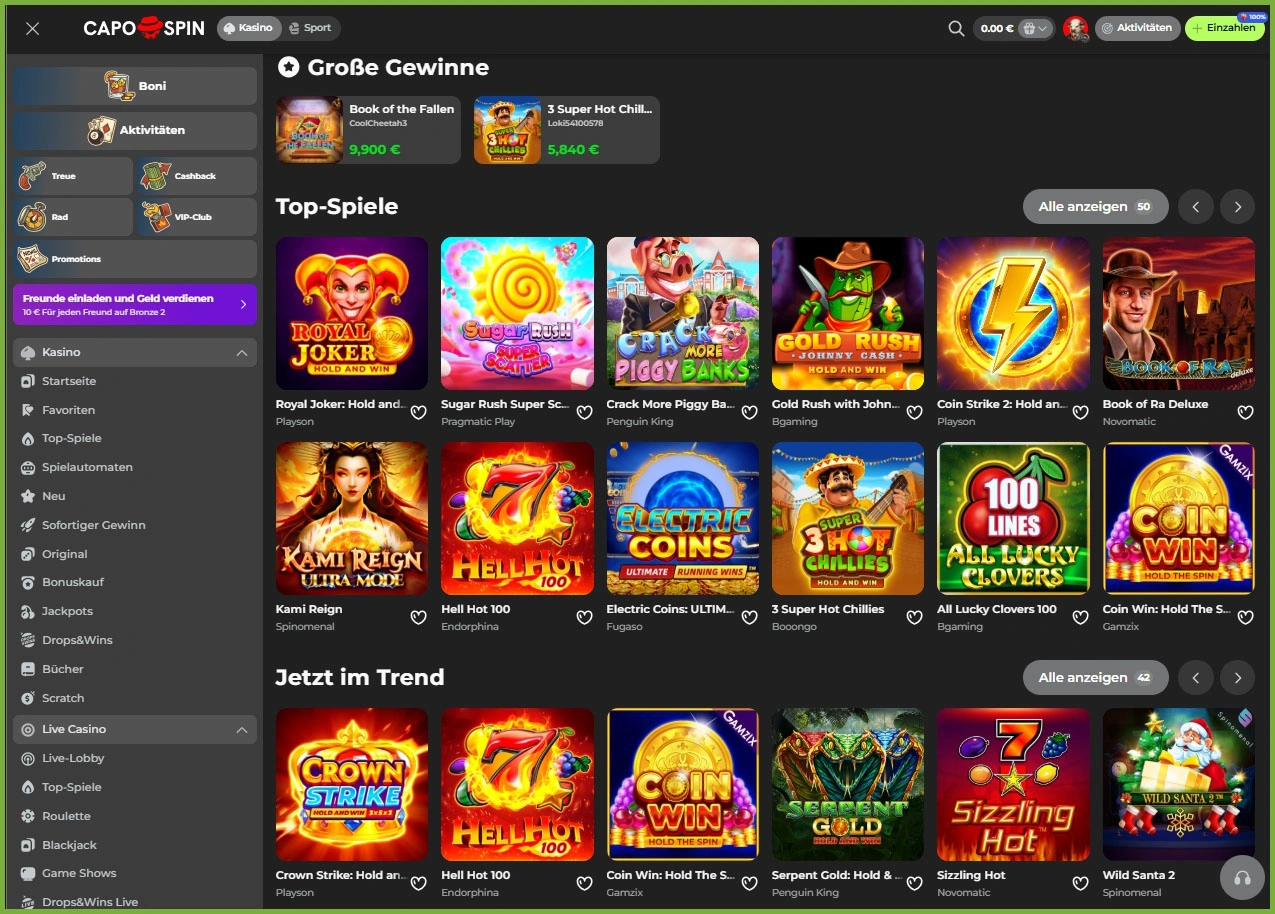 Spielautomaten und Spiele aus der Capospin Spielzeugbibliothek