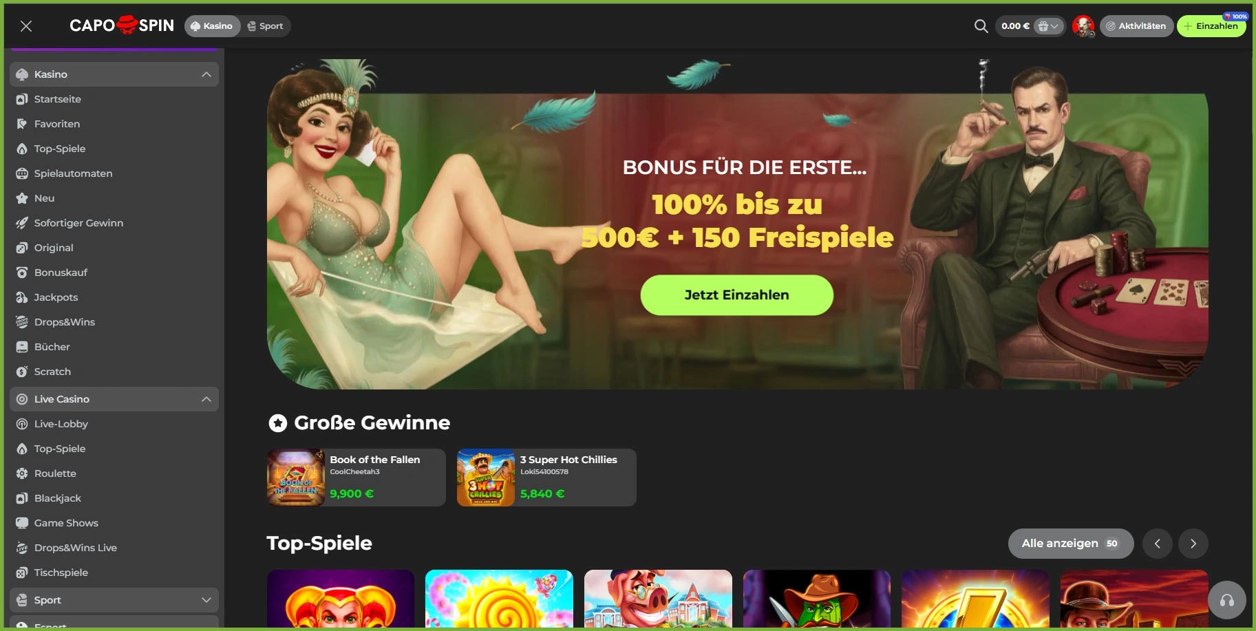 Kompakte Übersicht der Hauptkategorien von Capospin