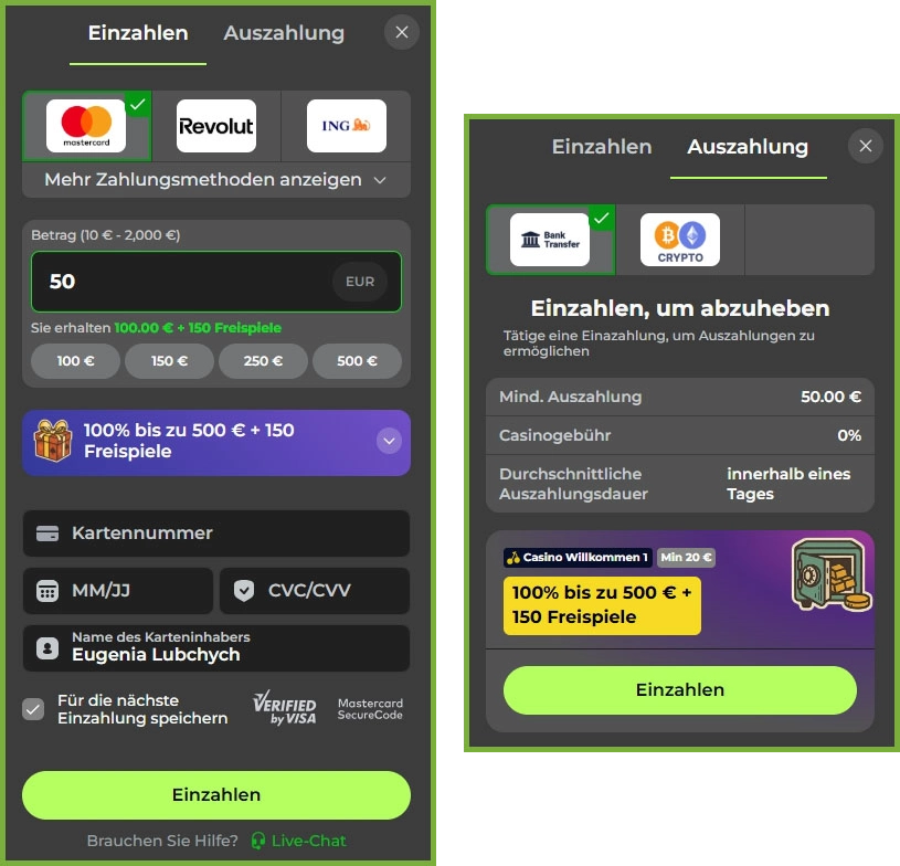 Zahlungsmethoden Übersicht bei Capospin